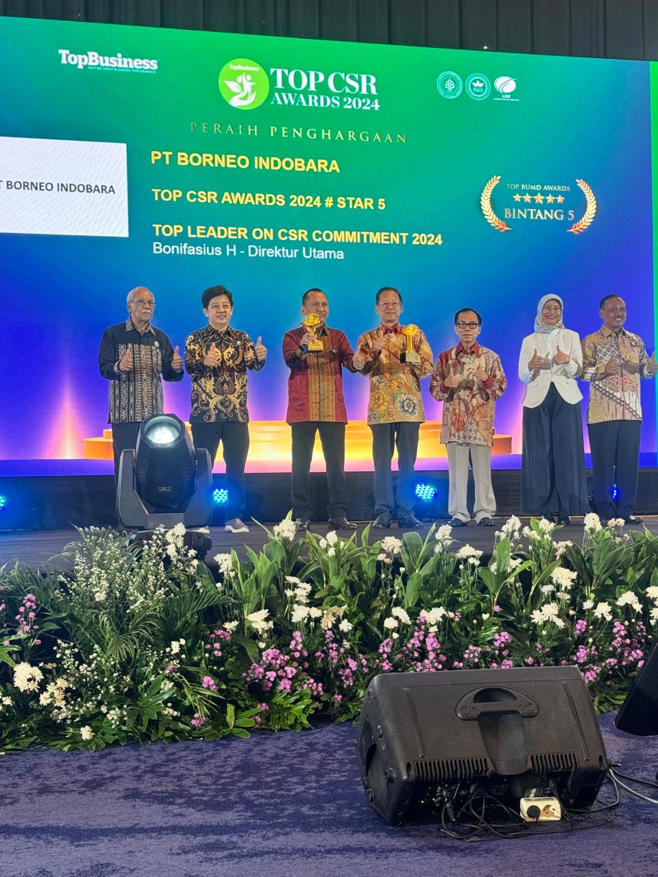 PRESTASI:PT BIB menyabet penghargaan yang digelar oleh Majalah Top Business Indonesia, yakni TOP CSR Awards 2024#Star 5 dan Top Leader on CSR Commitment 2024 atas nama Bonifasius H, Direktur Utama PT