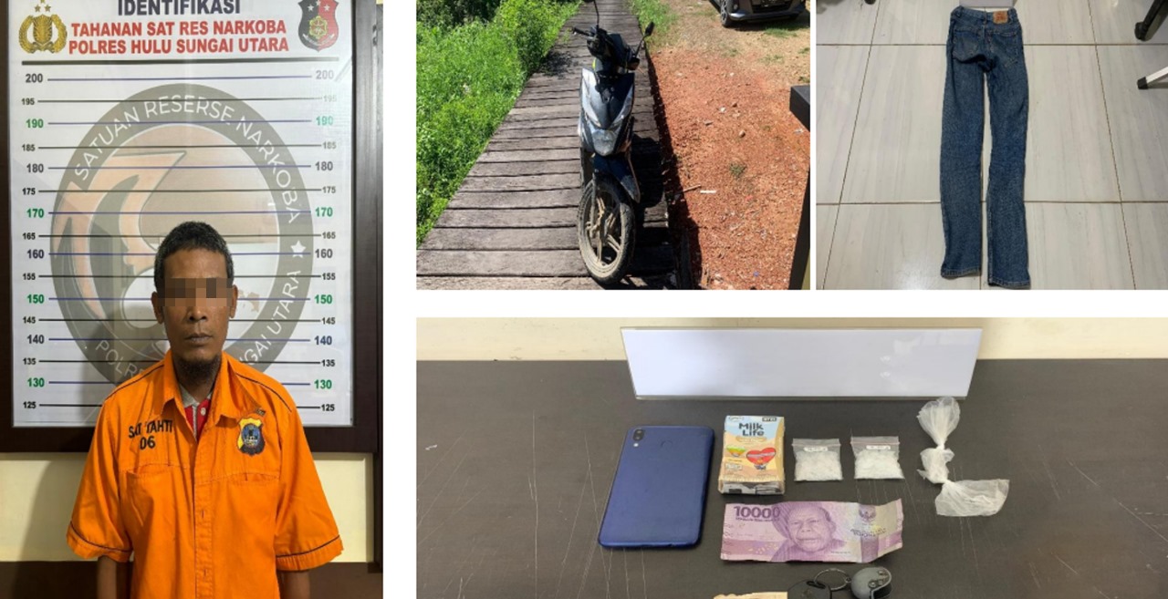 KASUS NARKOTIKA:S alias Ipul (39) pemilik paket sabu-sabu hampir 10 gram diamankan Tim Opsnal Satres Narkoba Polres HSU.(Foto: Polres HSU/Radar Banjarmasin)
