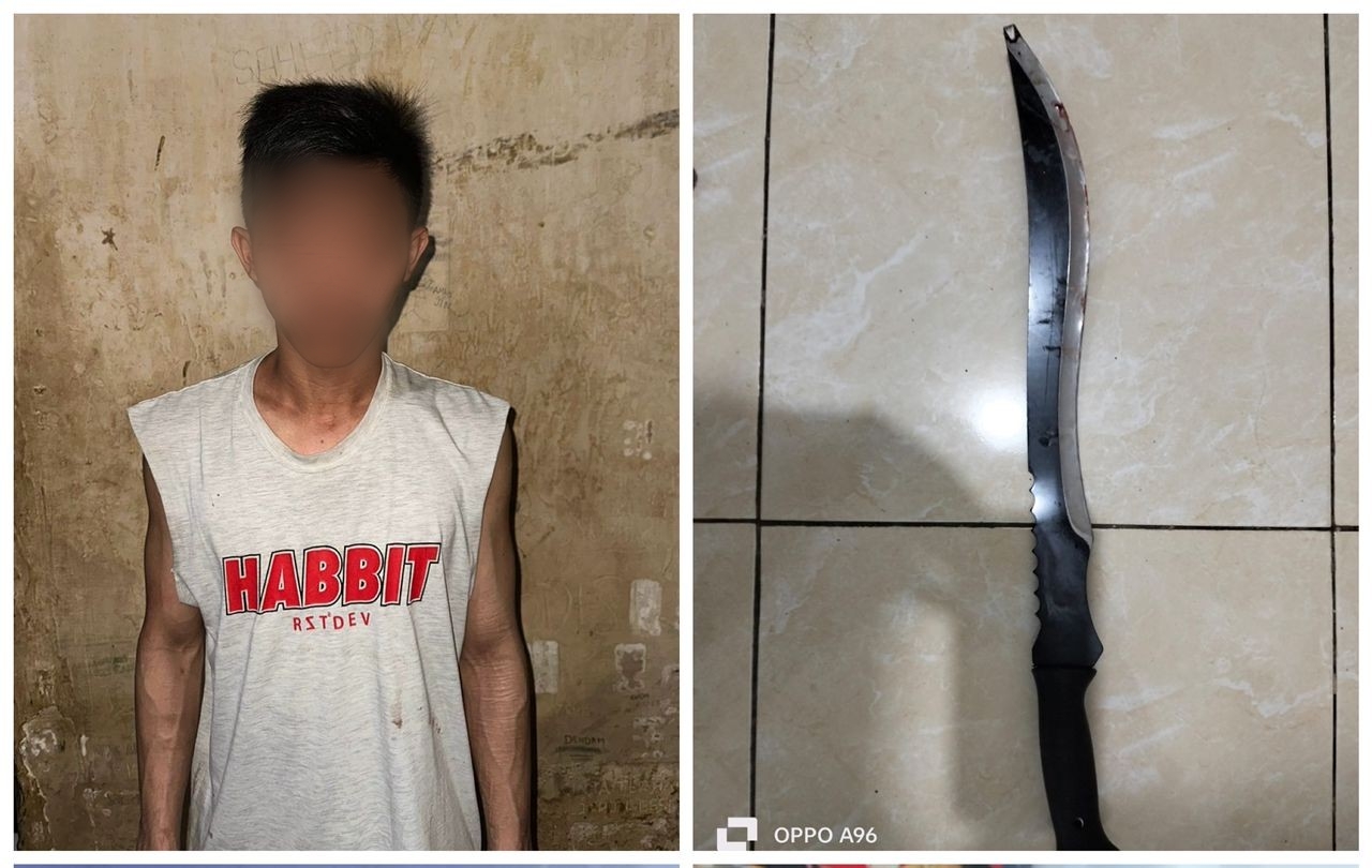 DIAMANKAN POLISI:Pelaku pembacokan tetangga,