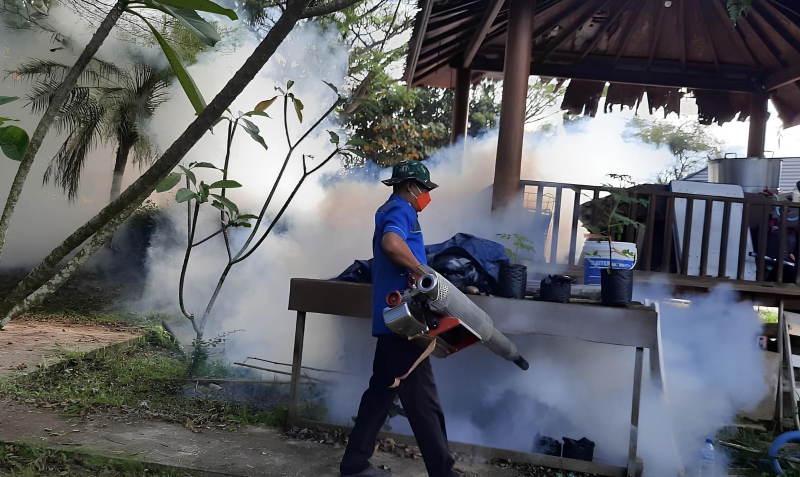 FOGGING: Petugas Dinkes Tanah Bumbu melakukan pengasapan di Tanah Bumbu untuk mengendalikan penyebaran nyamuk Aedes aegypti penyebab DBD.