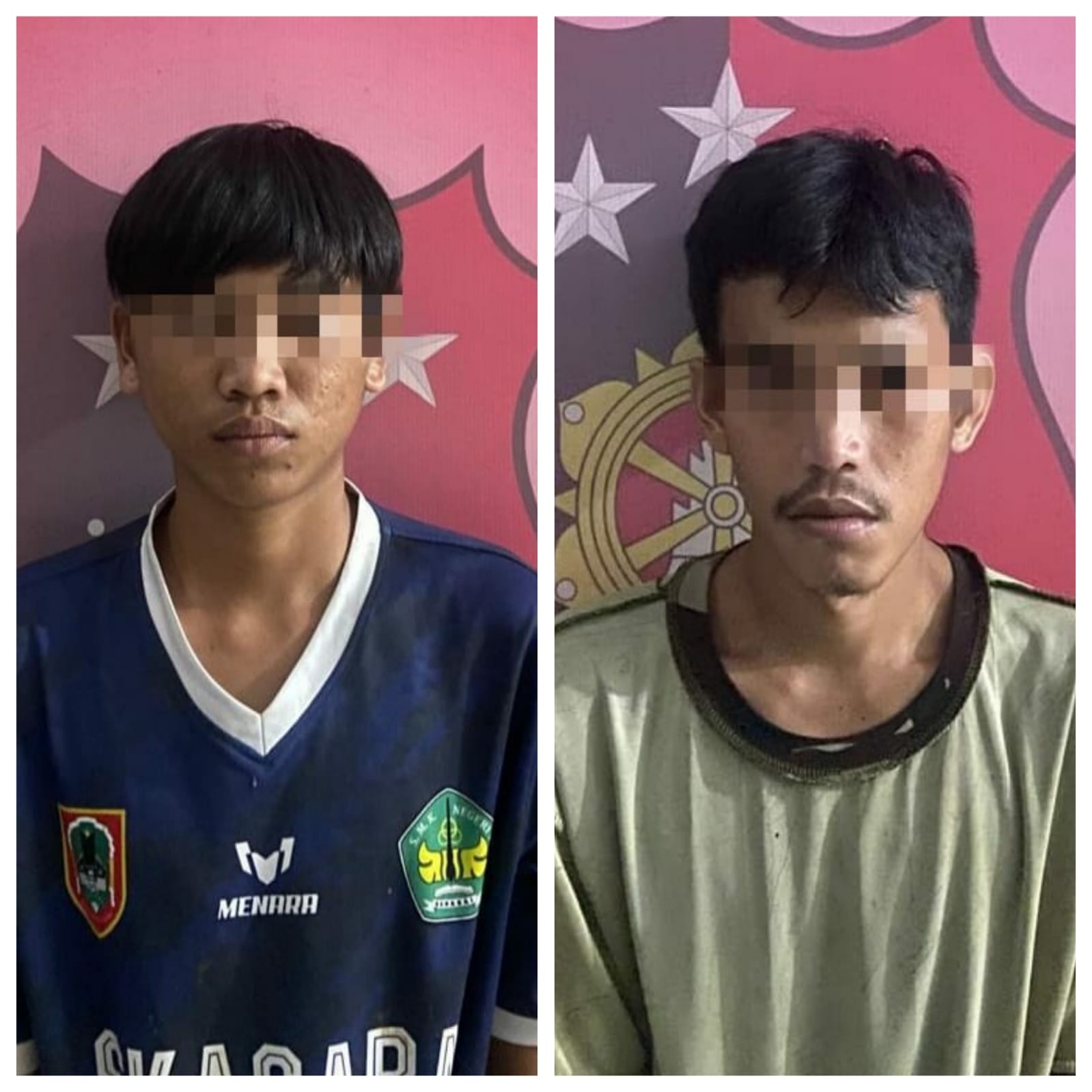 DITANGKAP POLISI:Dua pelaku jambret kini mendekam di Polres HST.(Foto:Humas Polres HST untuk Radar Banjarmasin)