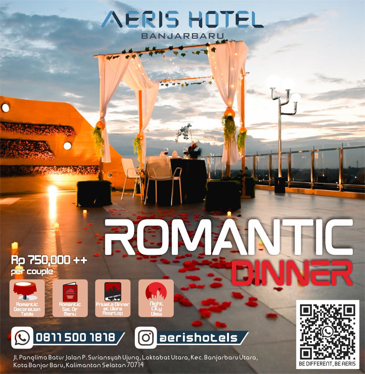 MOMEN SPESIAL: Aeris Hotel Banjarbaru sediakan paket makan malam romantis.(Foto: Aeris Hotel Banjarbaru untuk Radar Banjarmasin)