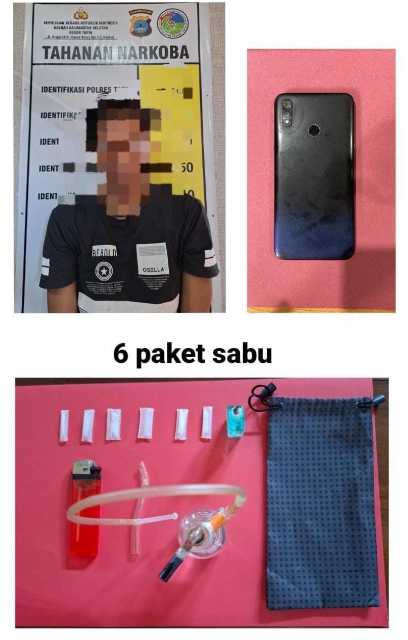 AMANKAN: Pelaku dan barang bukti sabu yang diamankan Sat Narkoba Polres Tapin.