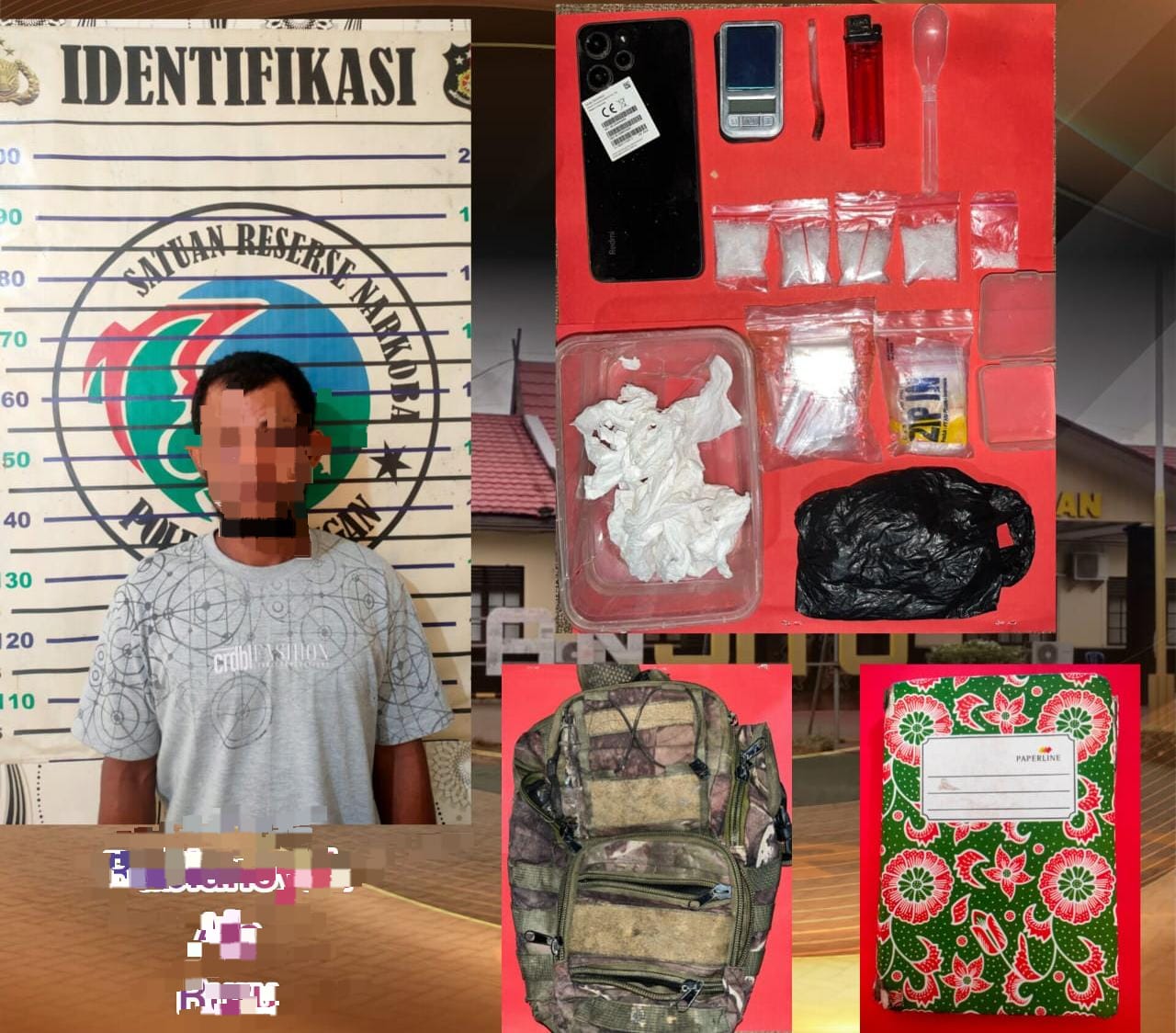 DITANGKAP:Tersangka pengedar narkoba serta barang bukti diamankan Polres Balangan.(Foto:Polres Balangan untuk Radar Banjarmasin)