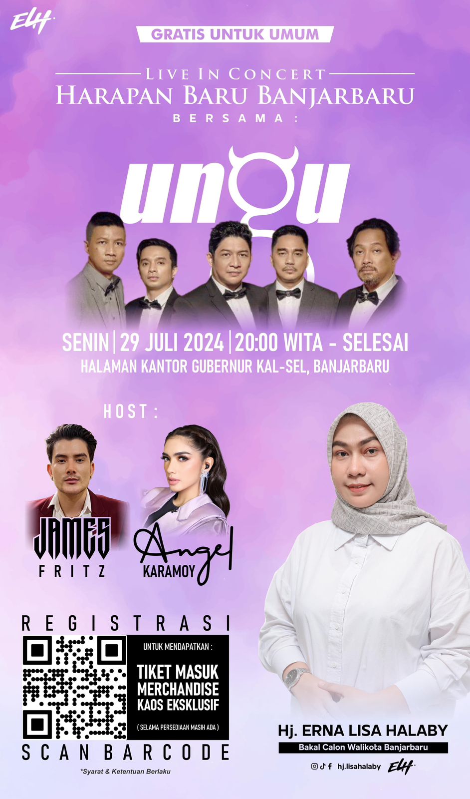 HIBURAN: Lisa Halaby menggelar hiburan rakyat dengan menghadirkan Band Ungu di halaman kantor Gubernur Kalsel di Banjarbaru.