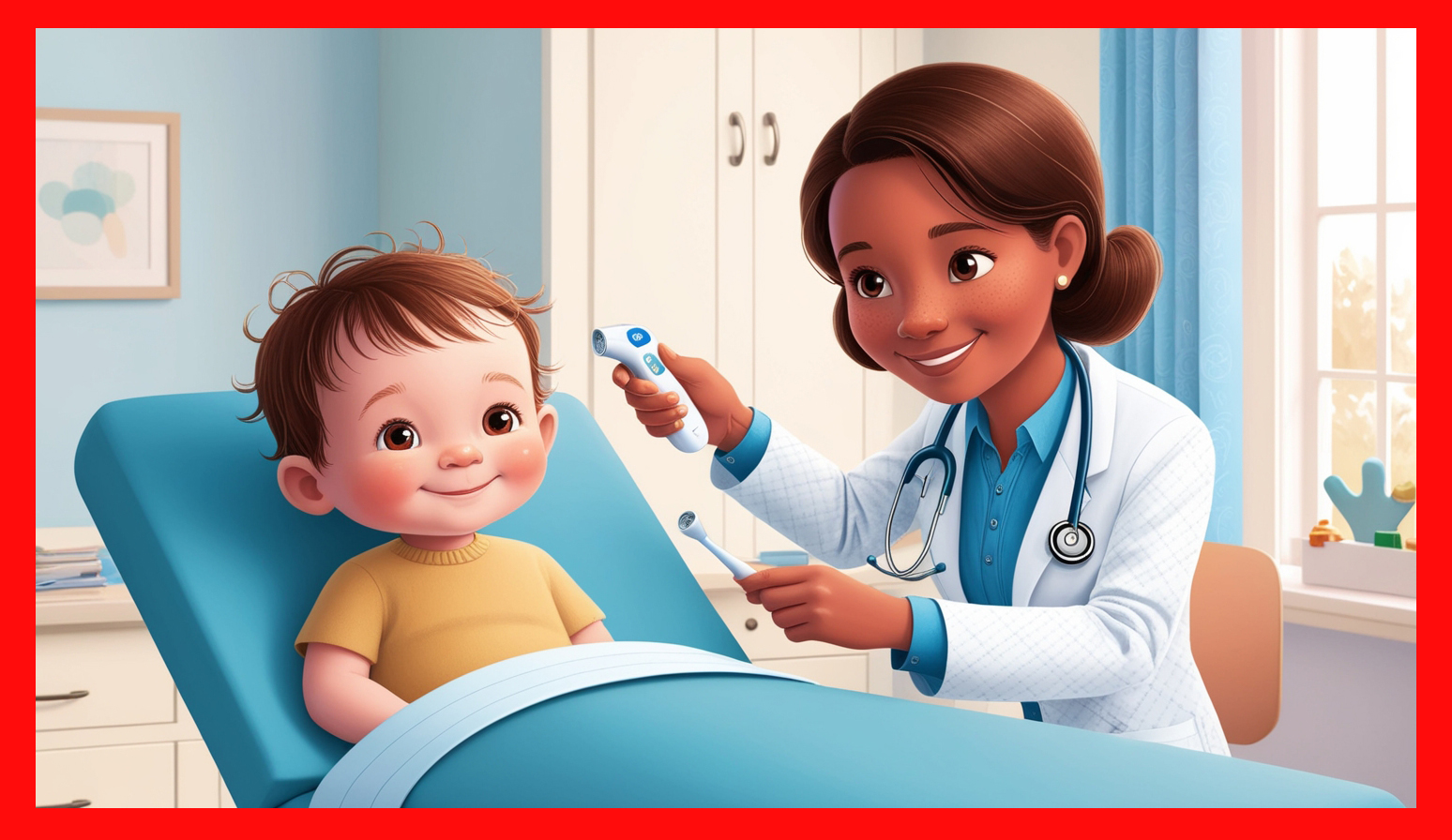 ILUSTRASI: Animasi seorang anak sedang diperiksa oleh dokter. Anak-anak bisa terkena gagal ginjal bila berlebihan mengonsumsi jajanan berkadar gula tinggi. (Foto: leonardo.ai)