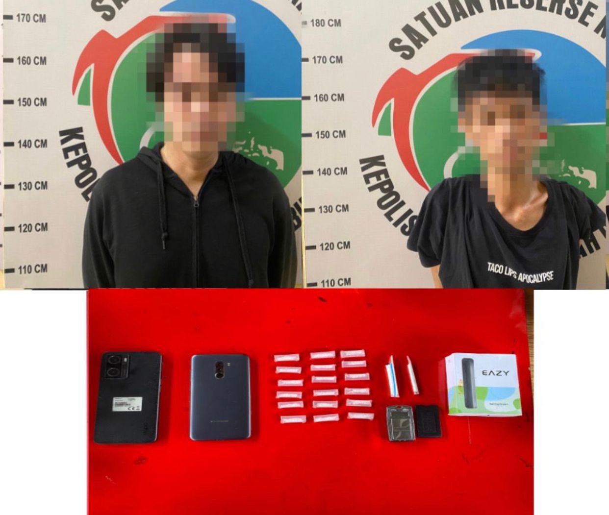 DIRINGKUS:Dua pengedar narkoba berinsial MGR (32) dan RG (34) diringkus Satresnarkoba Polres Tanbu, Selasa (20/8/2024).(Foto:Polres Tanbu untuk Radar Banjarmasin)