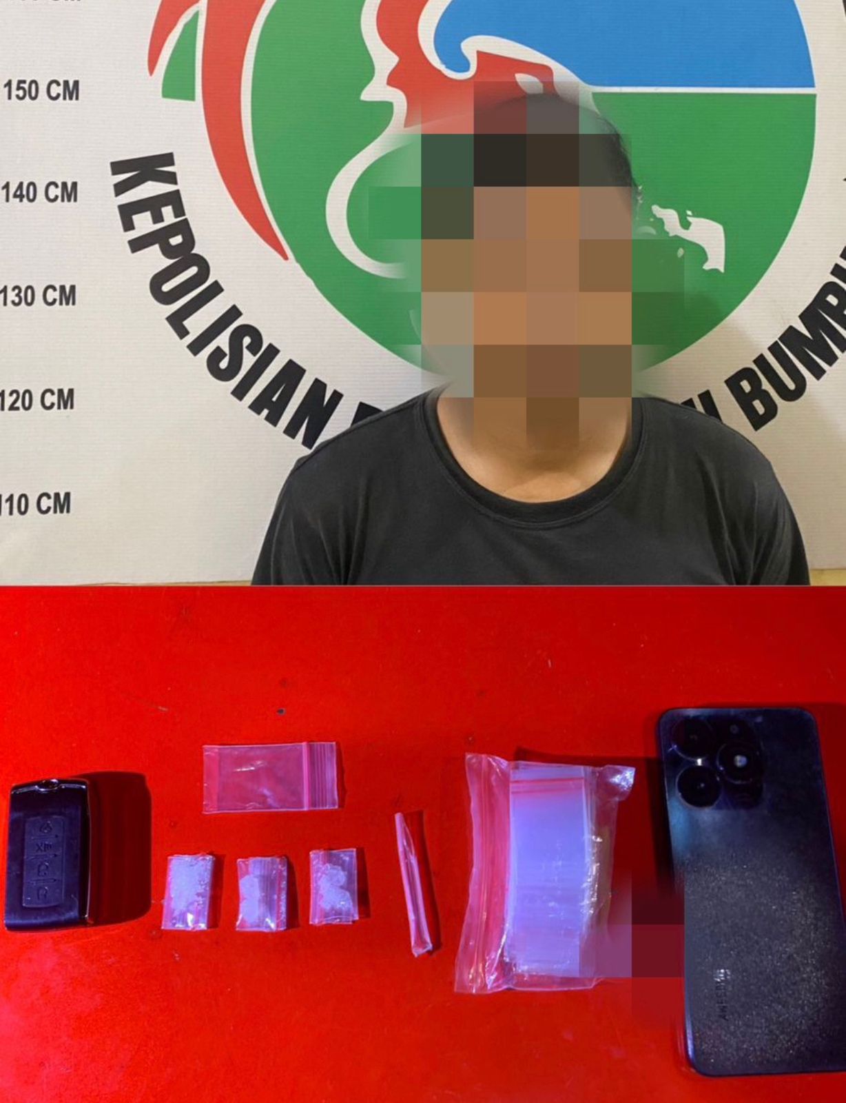 DIRINGKUS:MJ (33) ditangkap oleh Satresnarkoba Polres Tanbu karena diduga mengedarkan sabu pada Kamis (29/8/2024) dini hari.(Foto:Polres Tanbu untuk Radar Banjarmasin)