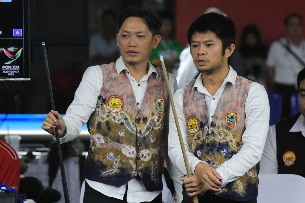 DUET EMAS: Aksi kedua pebiliar Kalsel, Dayat dan Jendi di ajang PON XXI 2024 Aceh-Sumut.