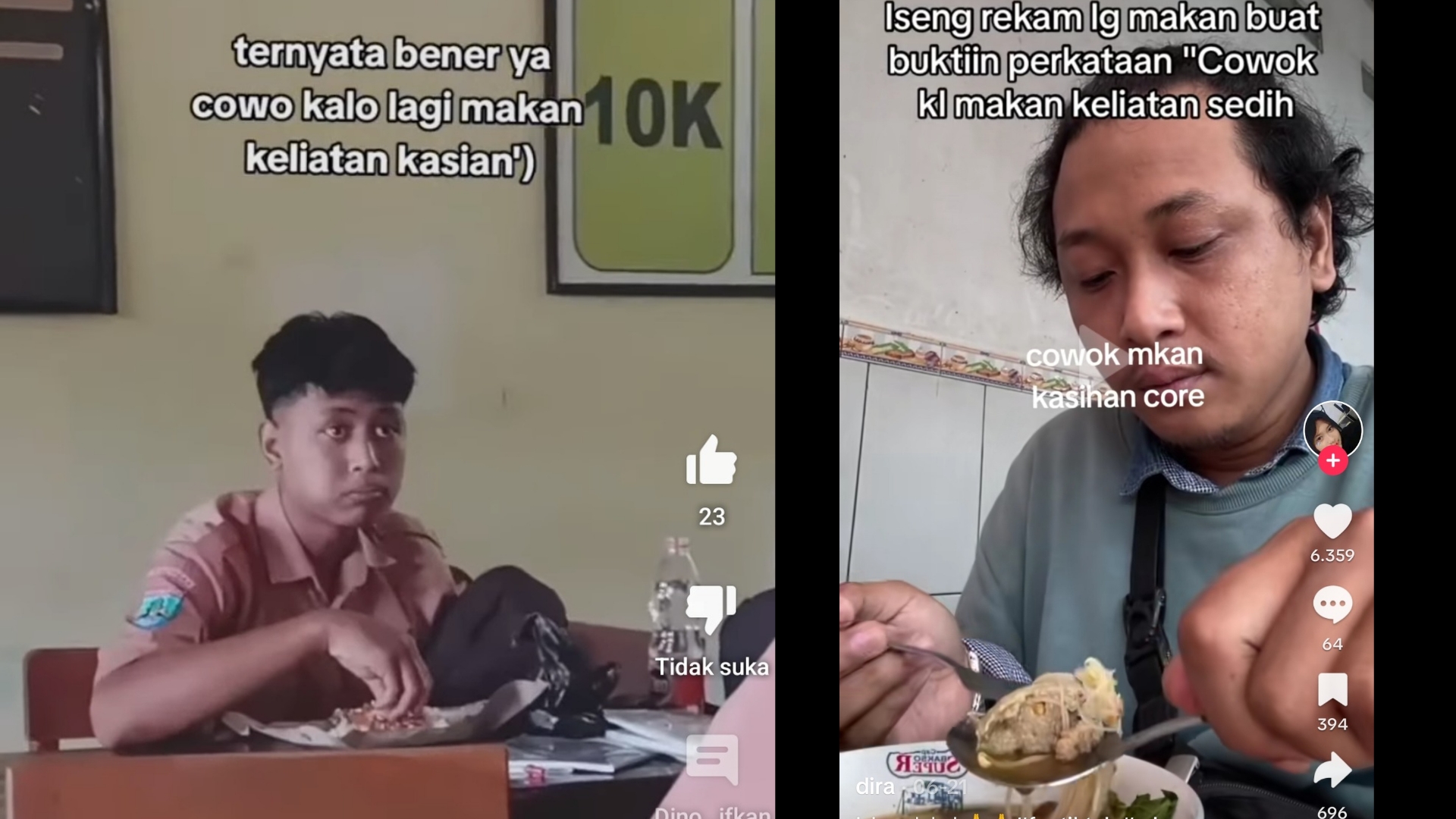 Belakangan netizen sempat memperdebatkan ekspresi laki-laki ketika makan terlihat kasihan.