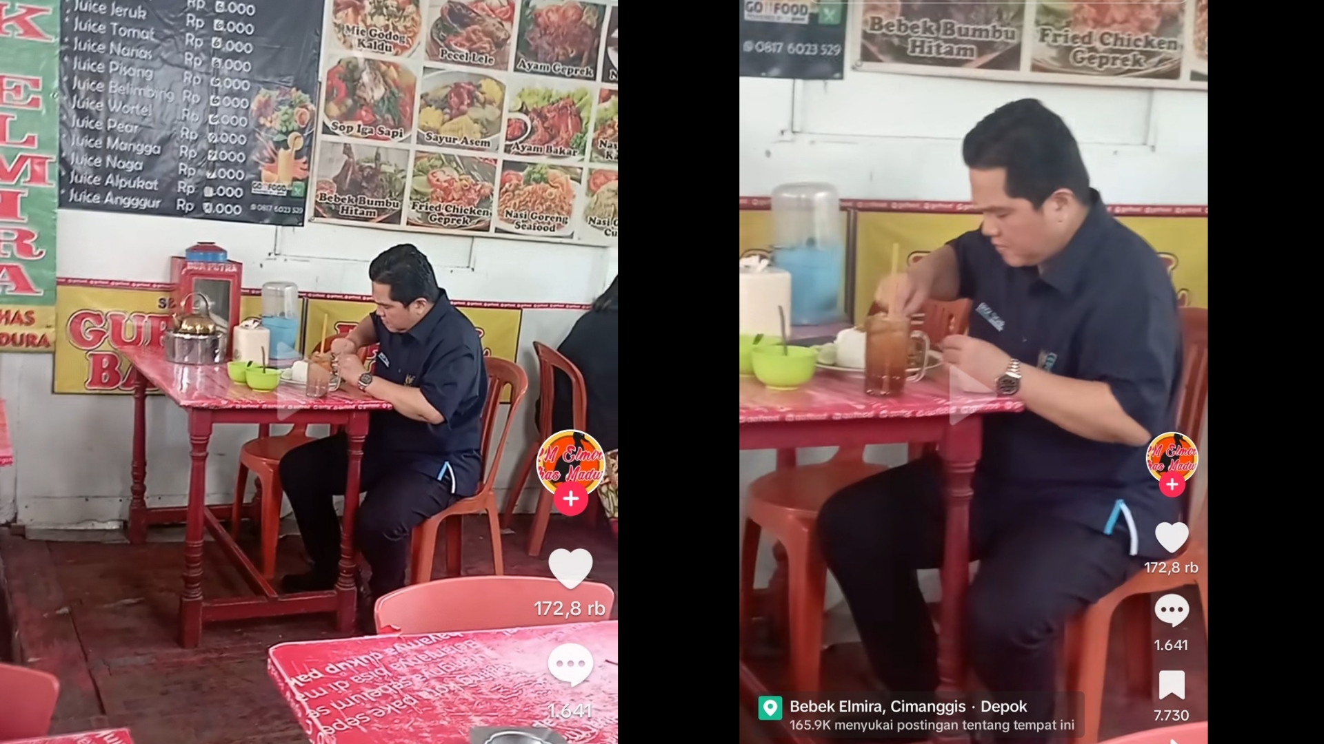 Video Menteri BUMN Erick Thohir sedang makan di warung khas Madura viral di Tiktok, momen ini sempat menjadi perdebatan netizen sosial media, banyak yang beranggapan Ketua PSSI itu terlihat kasihan.