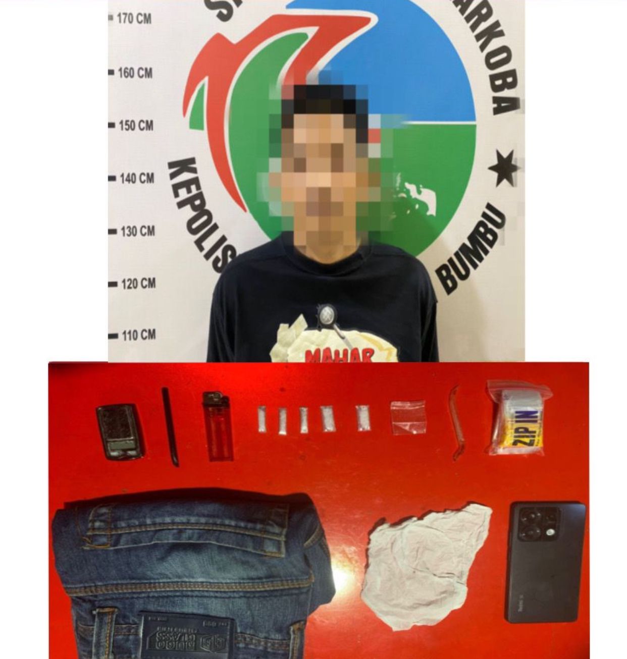 DIAMANKAN:GO (36) diamankan bersama barang bukti lima paket sabu seberat 0,48 gram, timbangan digital, dan alat konsumsi narkoba, Sabtu (5/10/2024).(Foto:Polres Tanbu untuk Radar Banjarmasin)