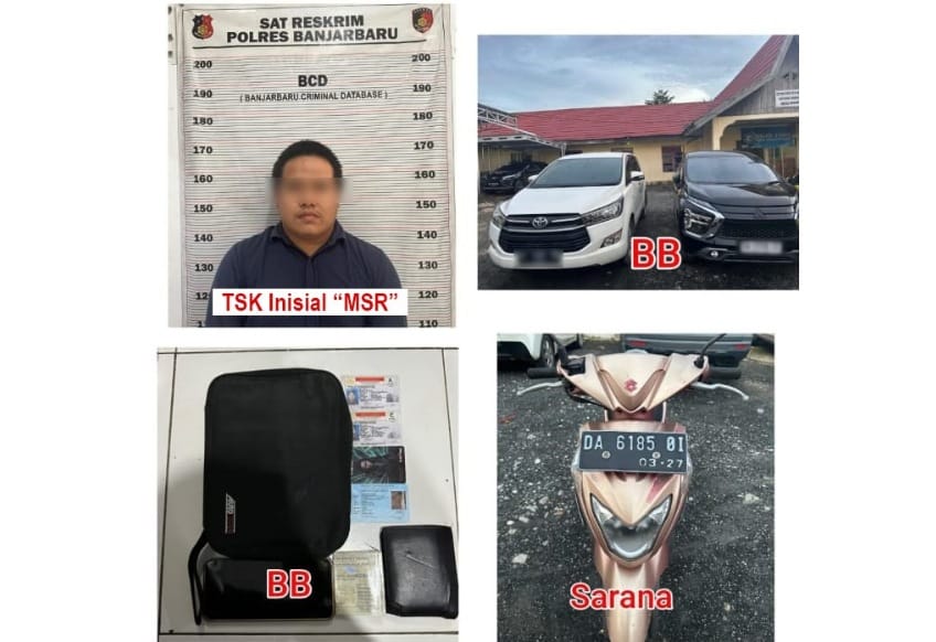 DITANGKAP : Pelaku beserta barang bukti mobil hasil pencurian saat acara wisuda mahasiswa ULM berhasil diamankan polisi (POLRES BANJARBARU UNTUK RADAR BANJARMASIN)