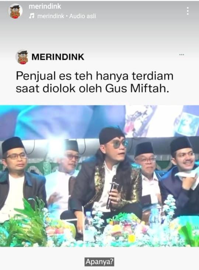 Tangkapan layar akun IG @merindink Gus Miftah memaki pedagang es teh keliling.