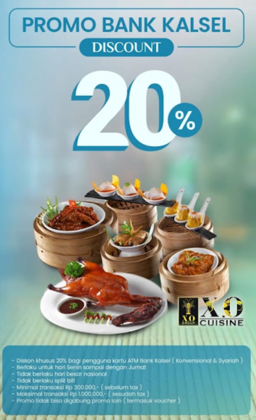 DISKON:Gunakan AKSEL by Bank Kalsel dapat diskon 20 persen di Xo Cuisine.