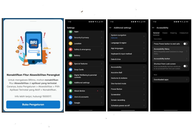 Cara nonaktifkan aksesibilitas BRImo di Oppo