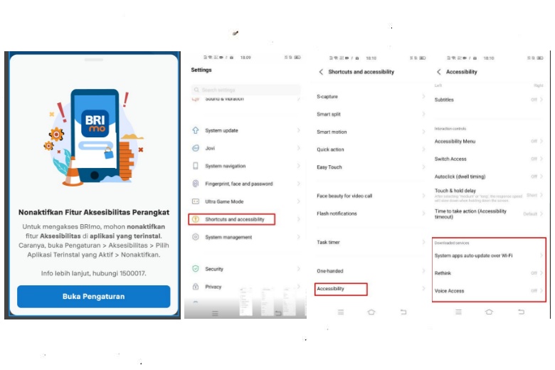 Cara nonaktifkan aksesibilitas BRImo di Vivo
