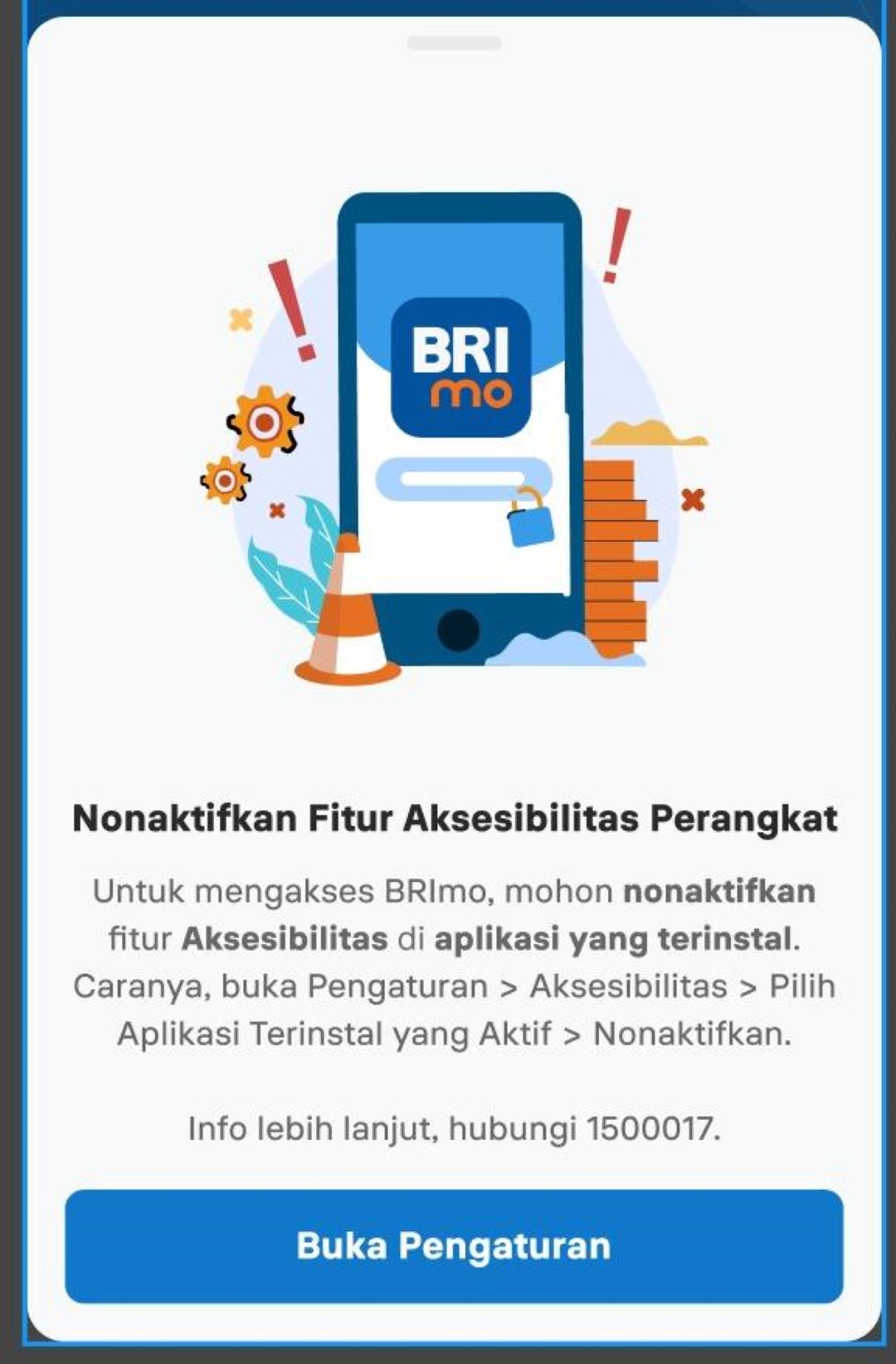 Pop-up notifikasi untuk nonaktifkan aksesibilitas BRImo