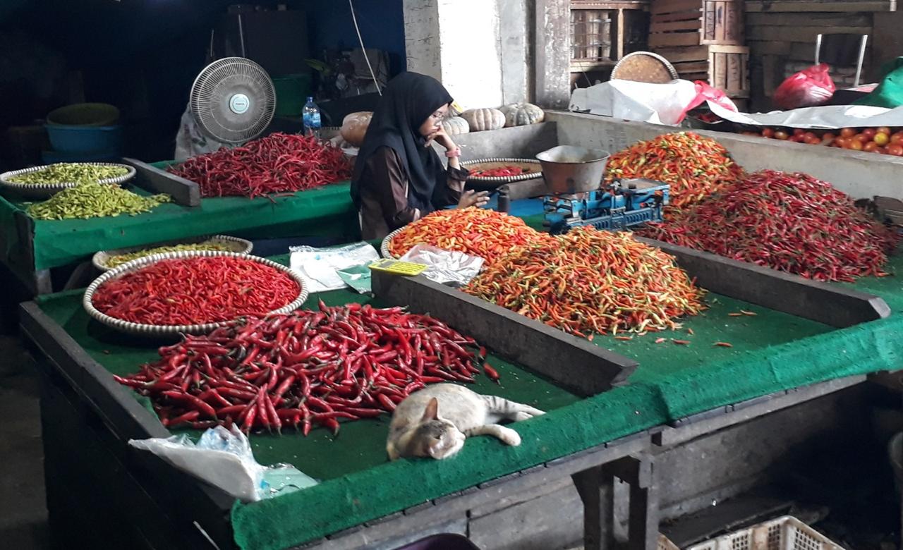 MEROKET: Harga cabai rawit melonjak di pasar tradisional Banjarmasin.