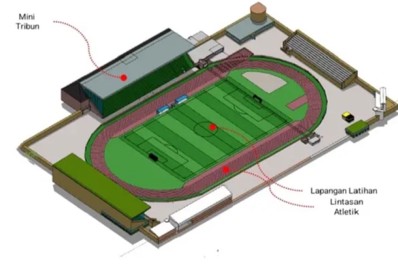 LAPANGAN LATIH: Desain skematik lapangan latih dan lintasan atletik. (Foto: DINAS PUPR BANJARBARU)