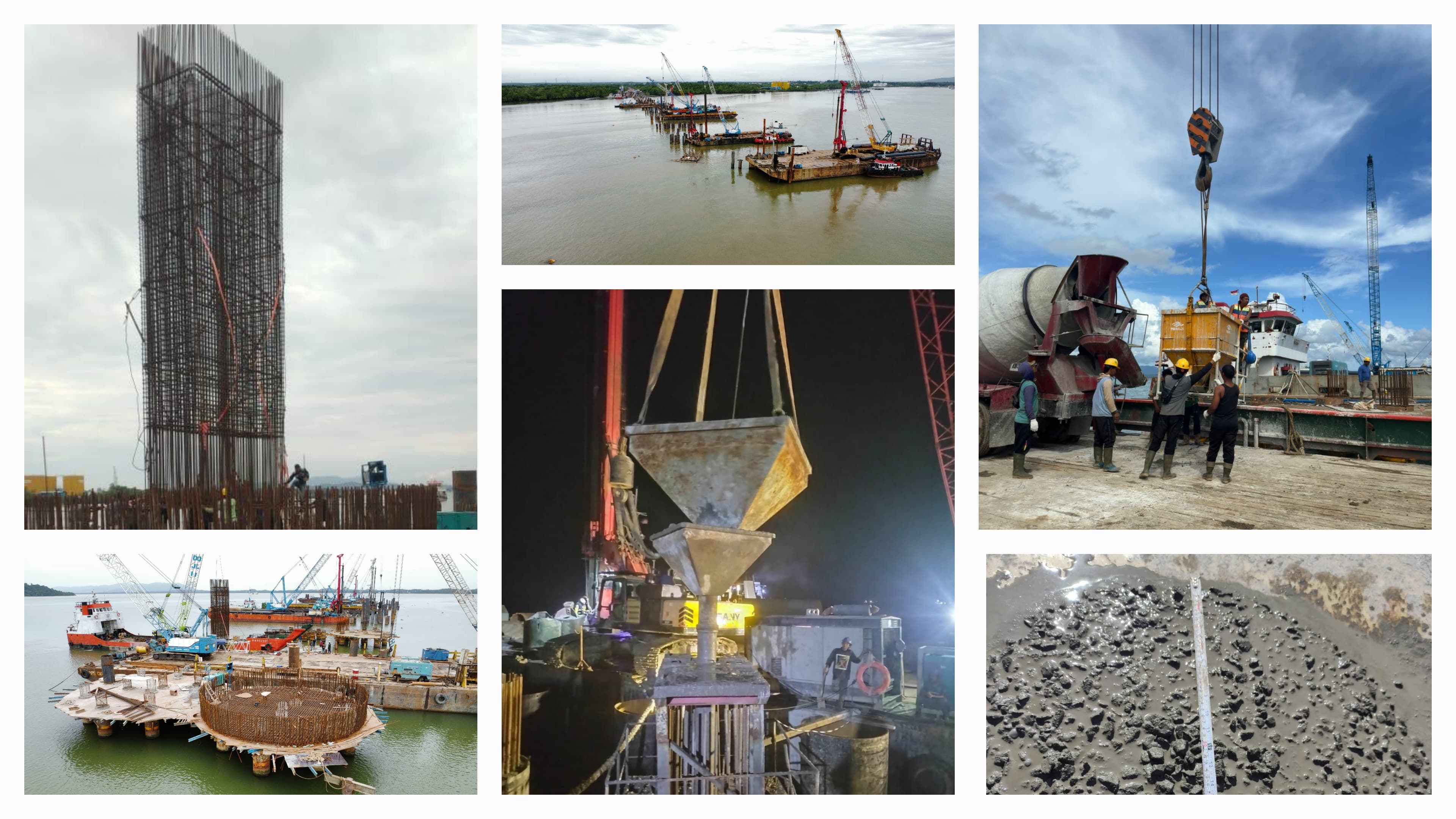 KERJA SAMA:Kolase kegiatan pemanfaatan fly ash untuk pembangunan jembatan penghubung Pulau Laut dan Pulau Kalimantan.(foto:PLN Asam Asam untuk Radar Banjarmasin)
