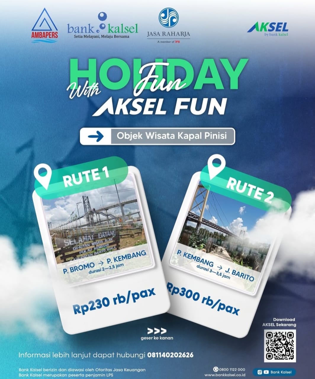 WISATA SUNGAI: Tiket Kapal Pinisi Barito River Cruise bisa dibeli lewat aplikasi AKSEL by Bank Kalsel.