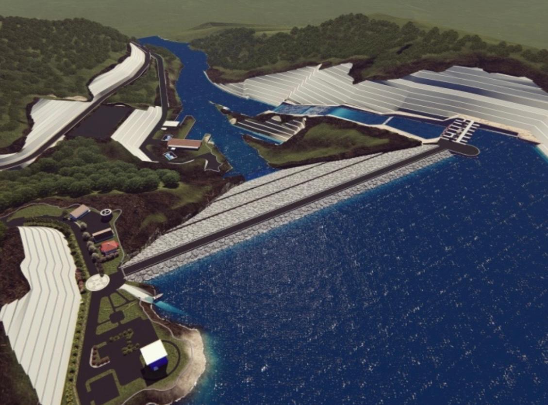 DESAIN: Desain Bendungan Kusan di Desa Mangkalapi, Kecamatan Teluk Kepayang, Kabupaten Tanah Bumbu. (Foto: Dinas PUPR untuk Radar Banjarmasin).