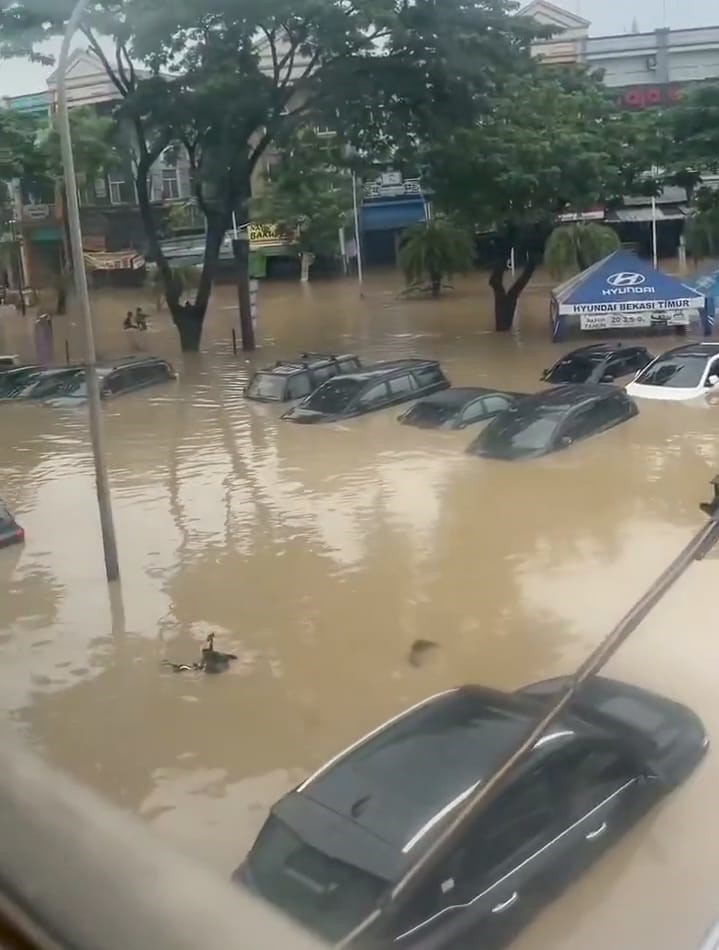 Beberapa mobil yang terendam banjir pada musibah banjir di Jabodetabek. (foto: Tangkapan layar Sosial Media)