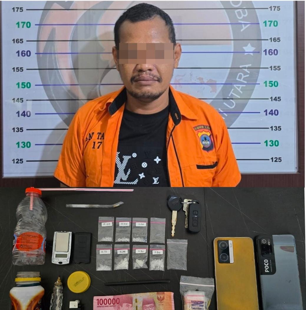 KASUS: SHF (36) warga Antasari Amuntai Tengah ditangkap anggota Satres Narkoba Polres HSU, karena memiliki paket sabu siap edar. (Foto: Polres HSU)