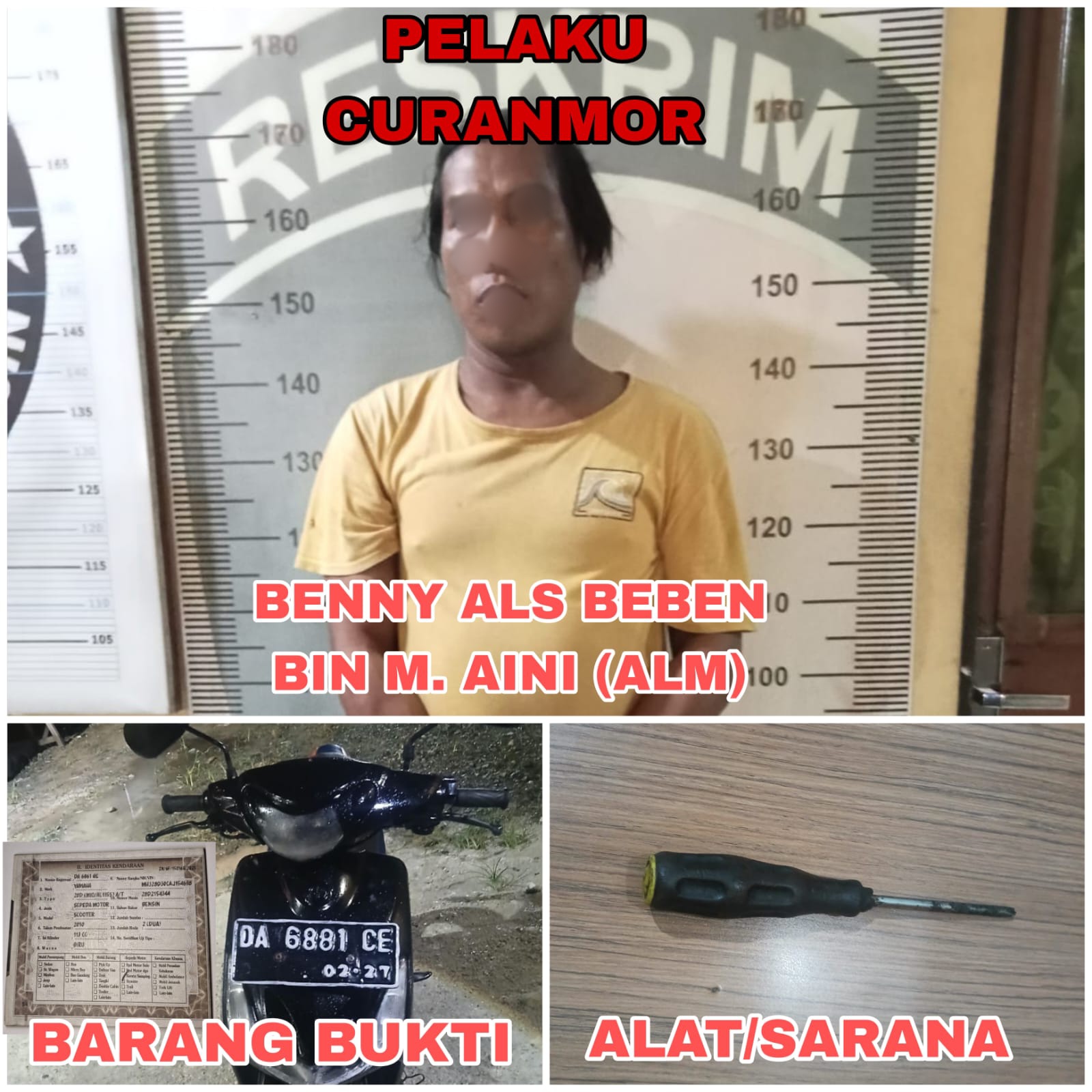 TERBONGKAR: Polisin berhasil mengidentifikasi pelaku setelah mendapatkan identitasnya. (Polsek Banjarmasin Selatan)