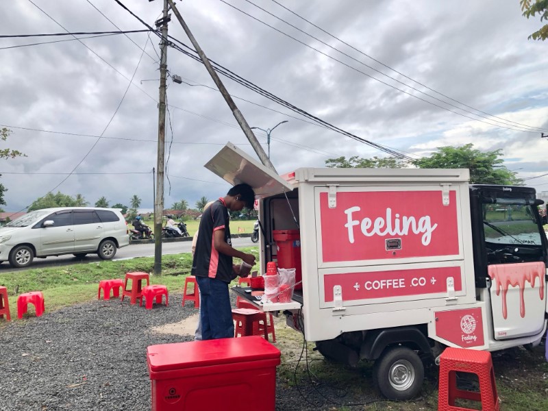 UNIK: Street coffee bajaj milik Kopi Feelings yang mangkal di Kecamatan Landasan Ulin, tidak jauh dari Rumah Sakit TNI AU Syamsudin Noor.