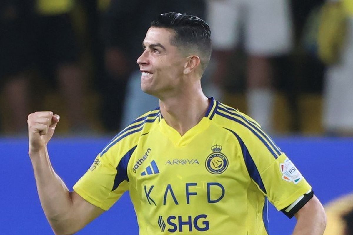 SELEBRASI: Momen selebrasi Cristiano Ronaldo dalam laga Liga Arab Saudi 2024-2025.