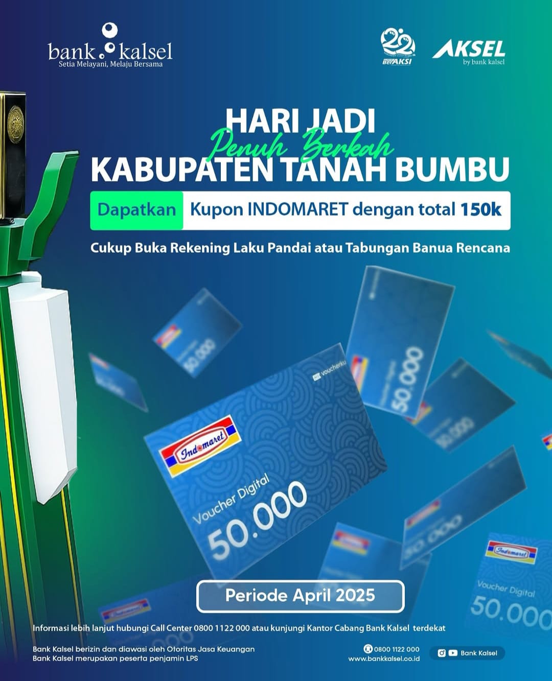 HADIAH:Di hari Jadi Kabupaten Tanah Bumbu ke-22, Bank Kalsel bagi-bagi kupon belanja gratis di Indomaret.(Foto:Bank Kalsel)
