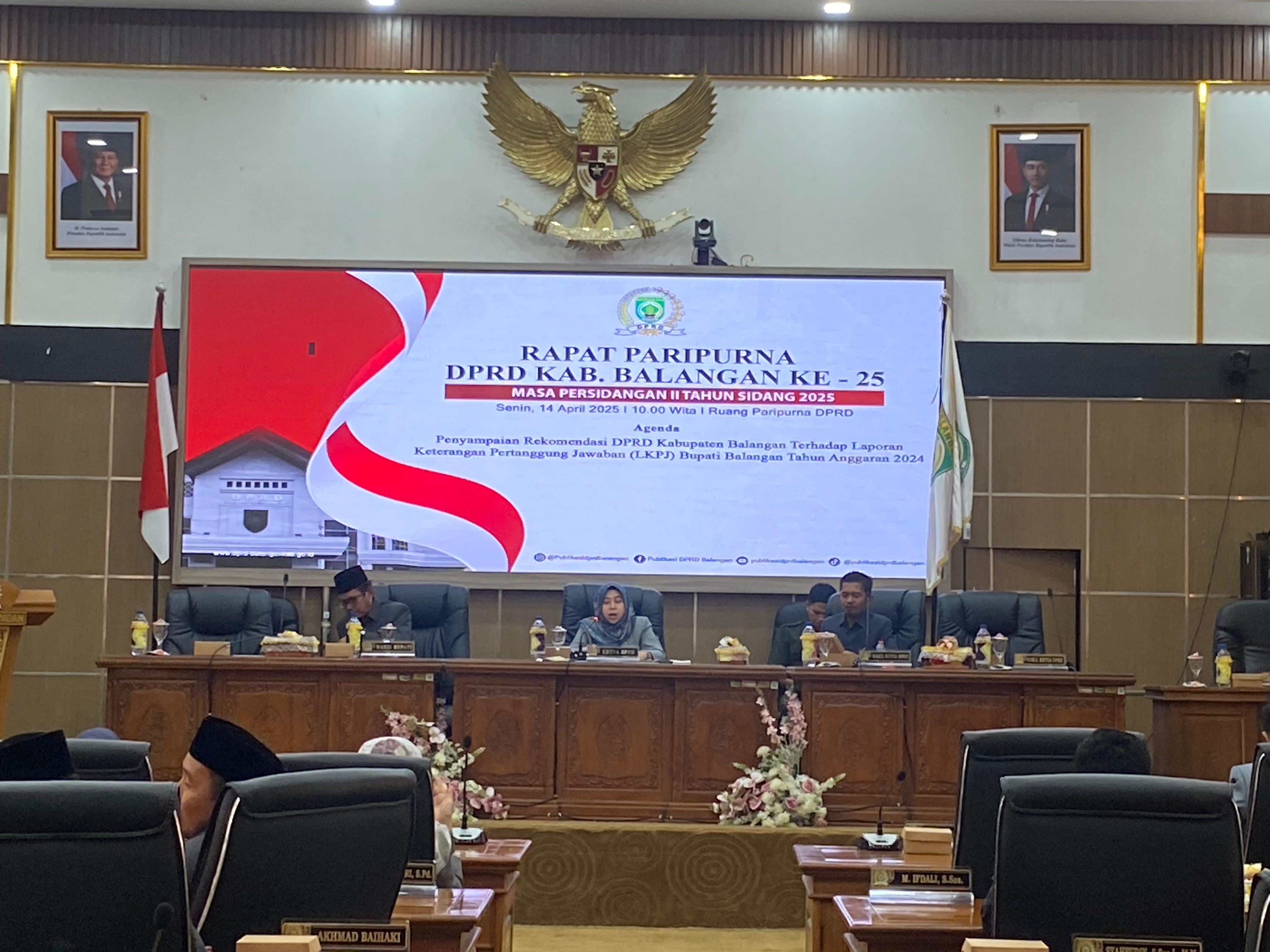 PARIPURNA: Rapat Paripurna DPRD Balangan menyampaikan sejumlah rekomendasi terhadap Laporan Keterangan Pertanggungjawaban (LKPj) Bupati Tahun Anggaran 2024.