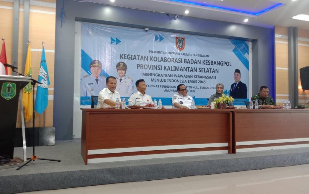 HADIR:Bupati HSU, H Sahrujani hadir dalam kegiatan Wasbang di Aula Ki Hajar Dewantara yang digelar Bakesbangpol Provinsi Kalsel dan Bakesbangpol HSU, Rabu (23/4/2025).