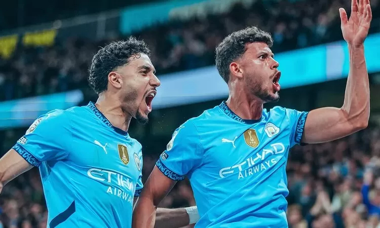 DRAMATIS: Pemain Manchester City merayakan gol dramatis Matheus Nunes yang membawa mereka menang atas Aston Villa.