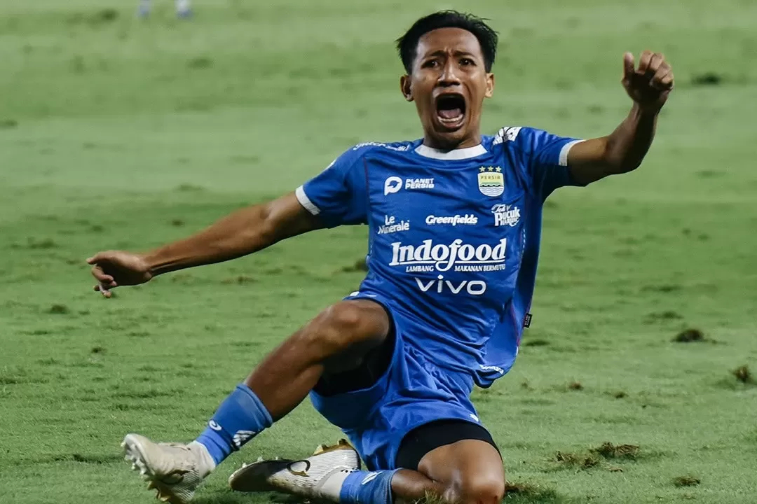 SELEBRASI: Gelandang Persib Bandung Beckham Putra melakukan selebrasi usai mencetak gol ke gawang Bali United FC.