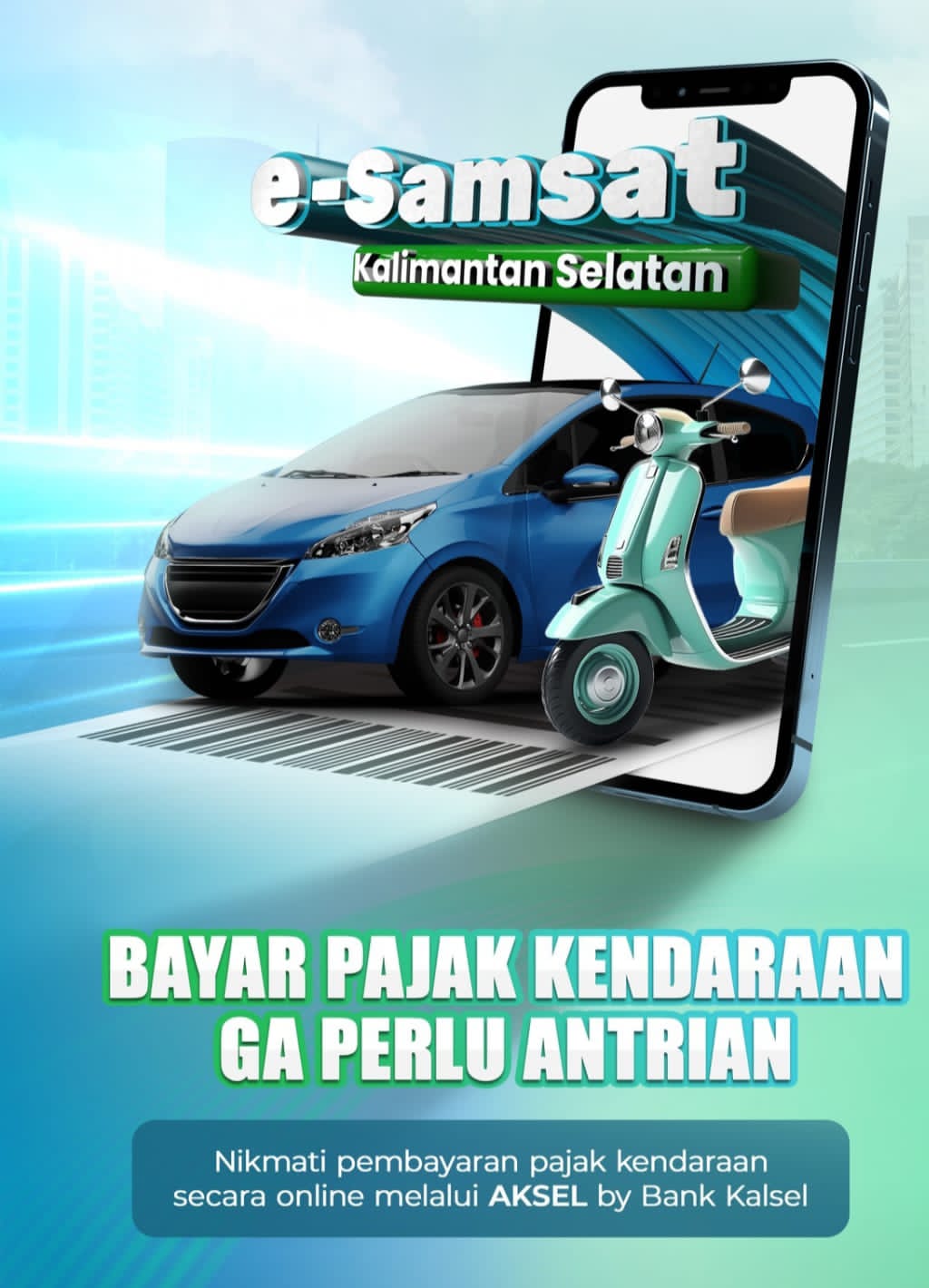 MUDAH:Aplikasi e-Samsat AKSEL Bank Kalsel memudahkan masyarakat membayar pajak kendaraan bermotor.(foto:Bank Kalsel)