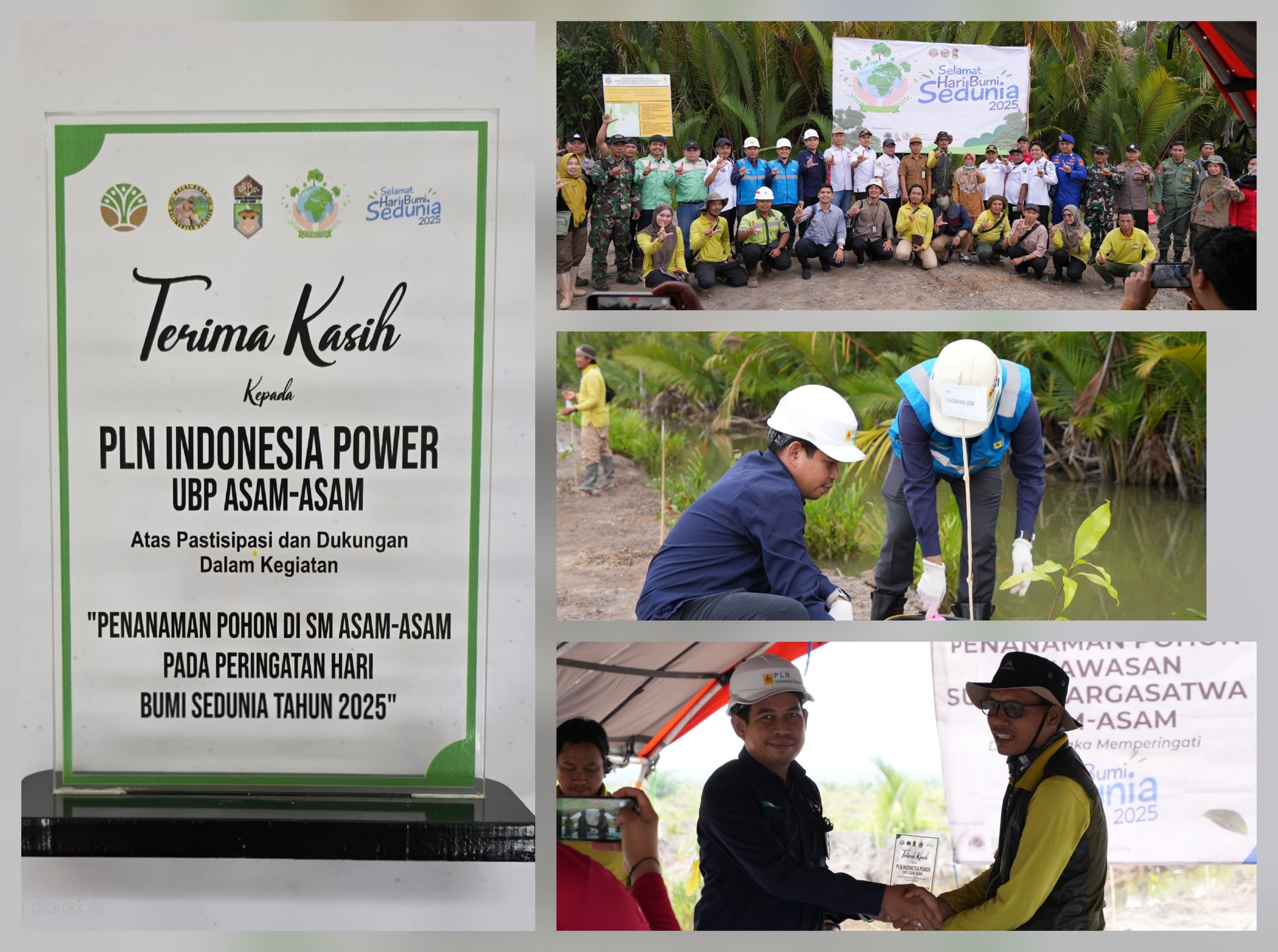 SEJALAN:Kolase foto-foto kegiatan Penanaman Pohon di Kawasan Suaka Margasatwa Asam-Asam oleh PLN UBP Asam-Asam dan BKSDA Kalsel.(Foto:PLN UBP Asam-Asam untuk Radar Banjarmasin)