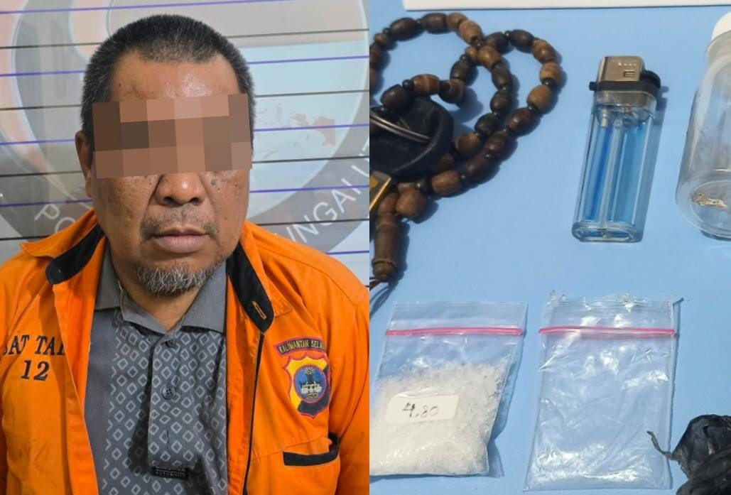 NARKOTIKA: Tersangka AS (49) tahun pemilik paket sabu hampir lima gram, warga Desa Tambalang Kecil Kecamatan Sungai Pandan, Kabupaten Hulu Sungai Utara. (Foto: M.Akbar/Radar Banjarmasin)