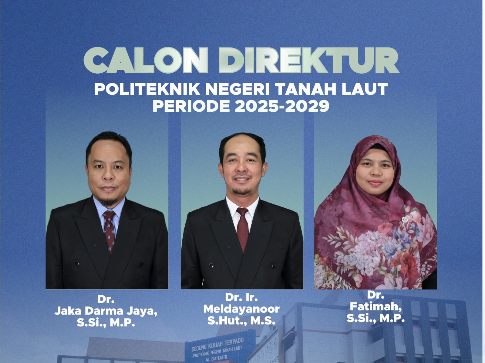 DIUMUMKAN:Kolase tiga calon direktur Politala periode 2025-2029.(Foto:Humas Politala untuk Radar Banjarmasin)