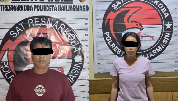 Leman dan Anisa dalam penahanan Satresnarkoba Polresta Banjarmasin. (Humas Polresta Banjarmasin)