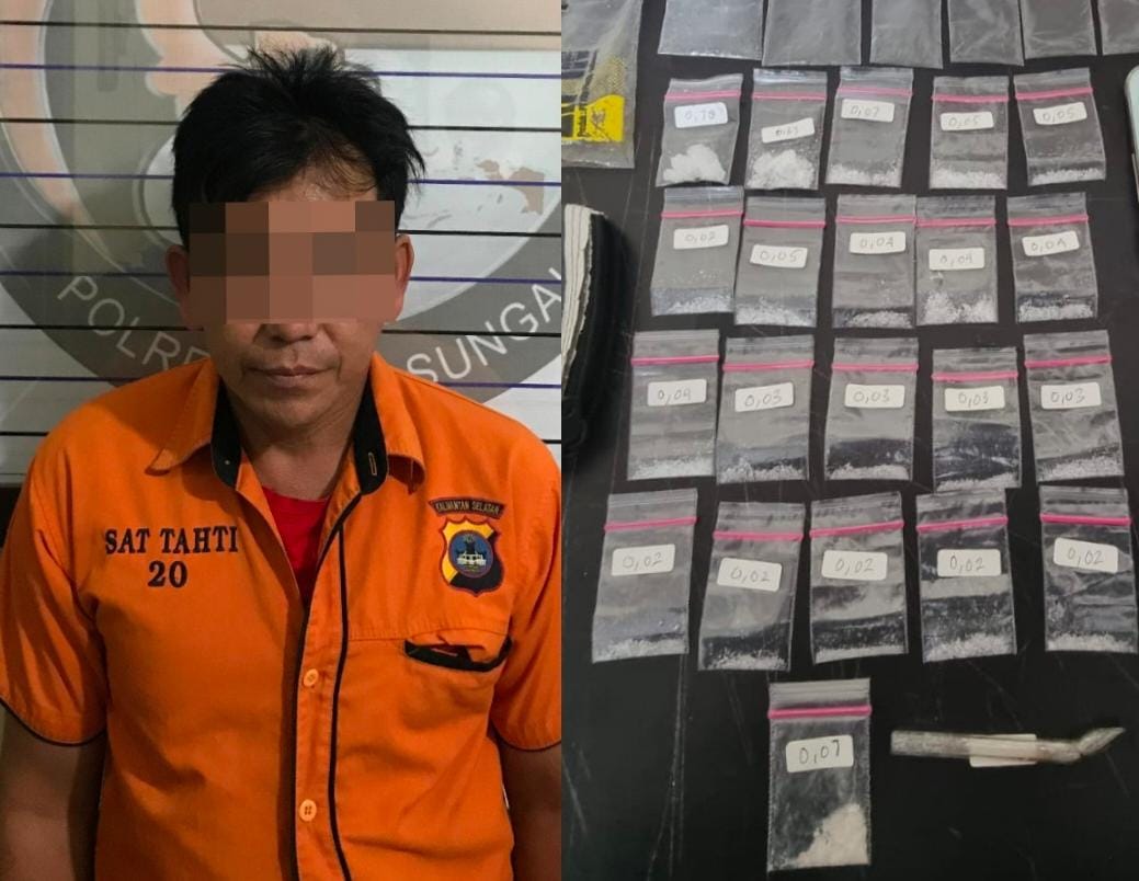 KASUS:AR (47), warga Kecamatan Danau Panggang, Kabupaten HSU ditangkap tim Satresnarkoba Polres HSU dalam kasus kepemilikan puluhan paket sabu.(Foto:M Akbar/Radar Banjarmasin)