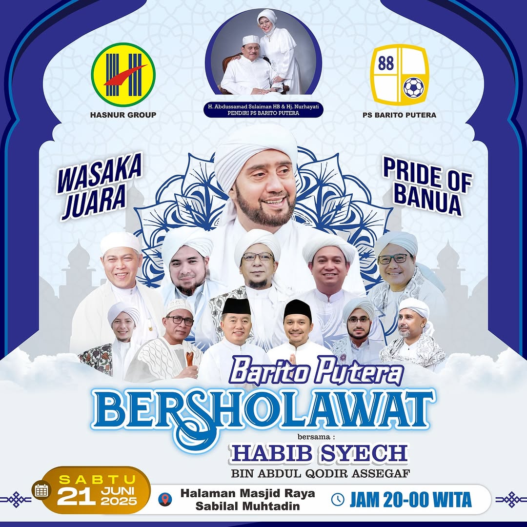 UNDANGAN: Habib Syech memimpin sholawat dalam acara launching tim dan jersey Barito Putera di halaman Masjid Raya Sabilal Muhtadin, Banjarmasin (21/6/2025)