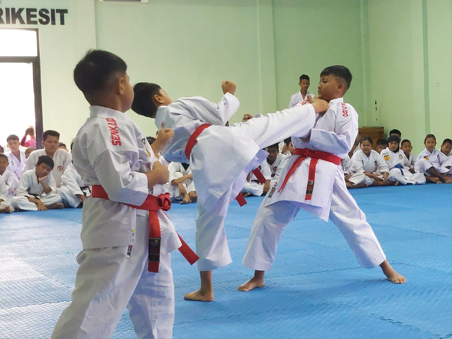 TAMPILKAN: Para atlet karateka Lemkari Tala saat menunjukkan kebolehan di acara pembukaan ujian kenaikan tingkat, Minggu (29/6/2025). (Foto : Norsalim Yahya/Radar Banjarmasin)