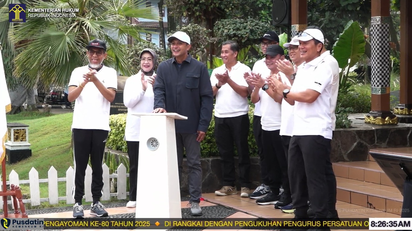 VIRTUAL: Wakil Menteri Hukum RI, Edward OS Hiariej membukaRangkaian Peringatan Hari Pengayoman ke-80 Tahun 2025, Jumat (4/7/2025).(Foto:Kemenkum RI)