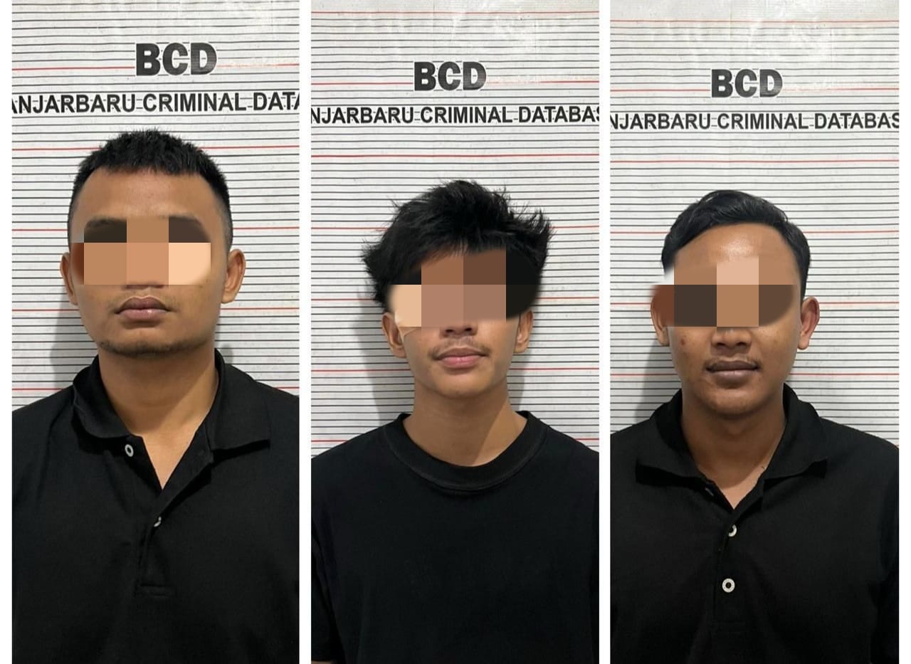 DIAMANKAN: Sudah tiga pemuda pelaku pengeroyokan di Jalan Nusantara, Loktabat Selatan, ditangkap Polres Banjarbaru. Masih tujuh pelaku lainnya diburu. (Humas Polres Banjarbaru untuk Radar Banjarmasin)