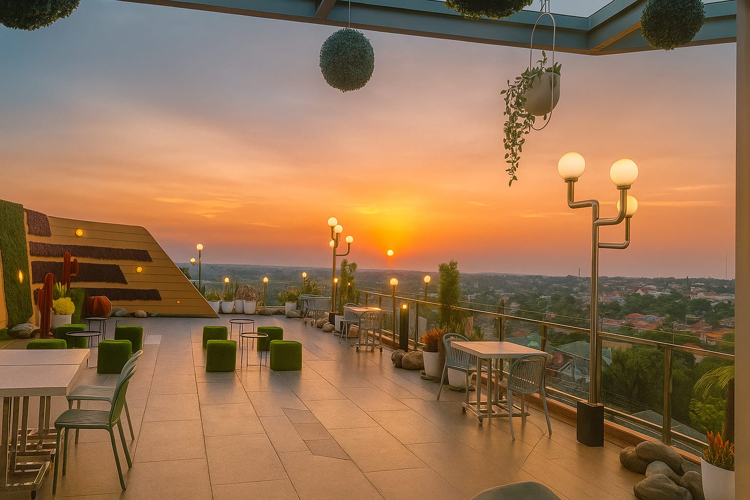 SYAHDU:Pemandangan estetik Kota Banjarbaru saat matahari tenggelam di rooftop Aeris Hotel Banjarbaru.