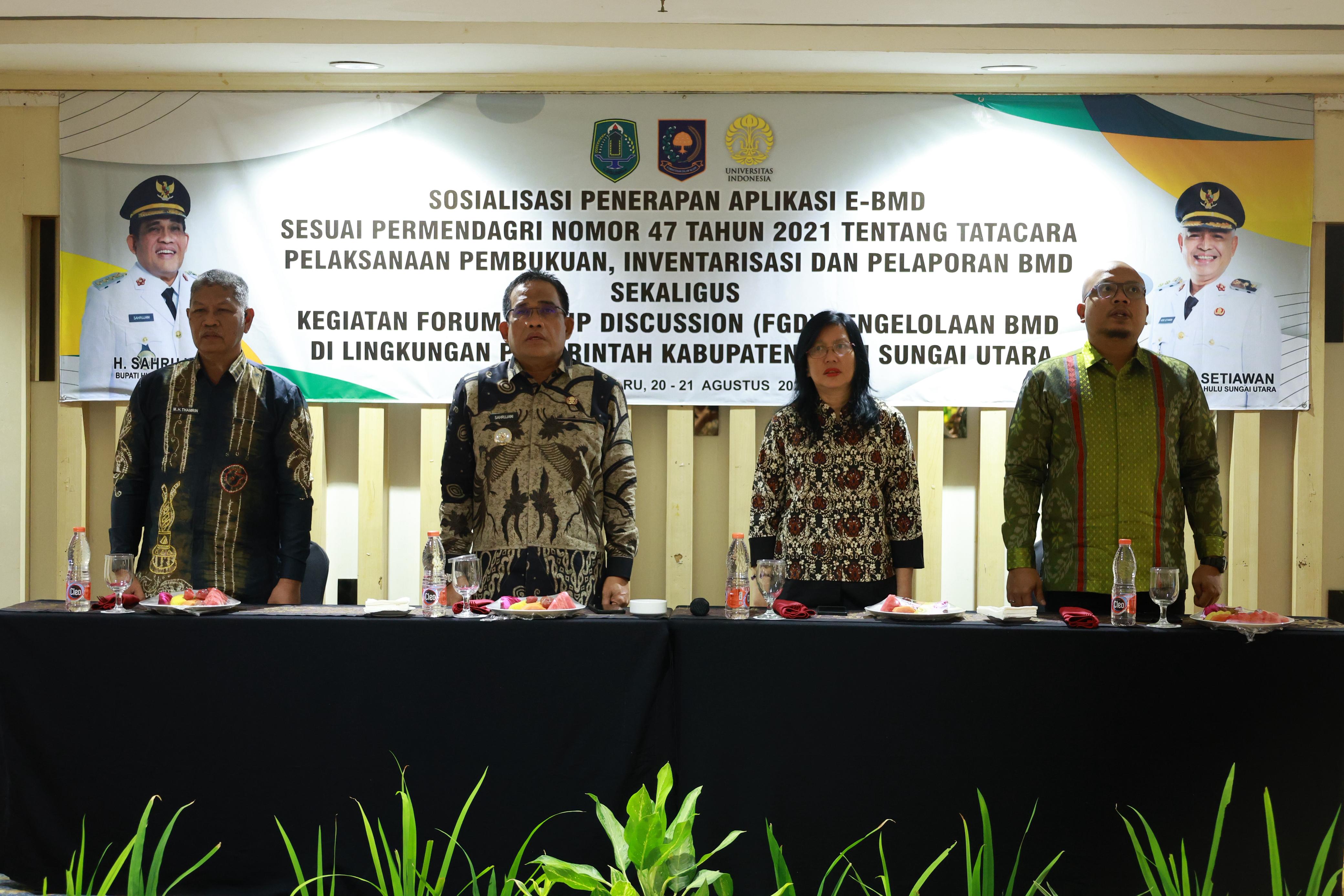 HADIR:Bupati HSU, H Sahrujani membuka kegiatan sosialisasi e-BMD di Hotel Grand Qin Banjarbaru. Kegiatan ini dilaksanakan pada 20-22 Agustus 2025.