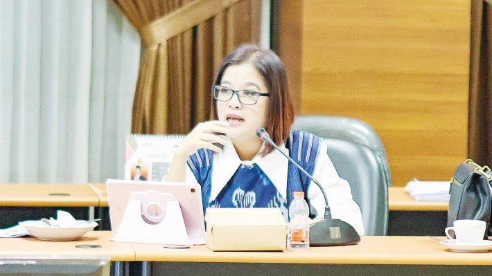 SOROTAN: Anggota Komisi 2 DPRD Kota Banjarbaru Emi Lasari dalam rapat di Ruang Intan, Gedung DPRD.